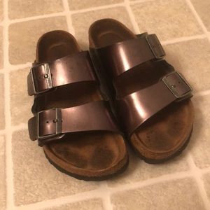 Birkenstock 2 Strap Silver Metallic Sandals
